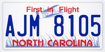 NC license plate AJM8105
