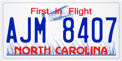 NC license plate AJM8407