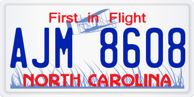 NC license plate AJM8608