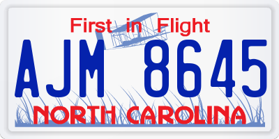 NC license plate AJM8645