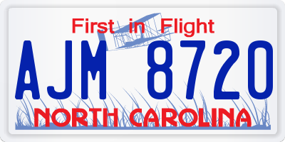 NC license plate AJM8720