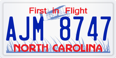 NC license plate AJM8747