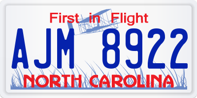 NC license plate AJM8922