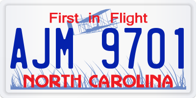 NC license plate AJM9701