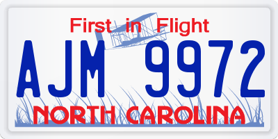 NC license plate AJM9972