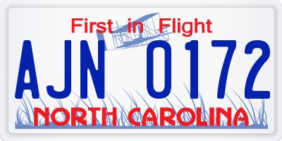 NC license plate AJN0172