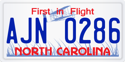 NC license plate AJN0286