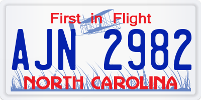 NC license plate AJN2982