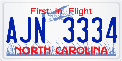 NC license plate AJN3334