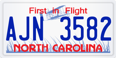 NC license plate AJN3582