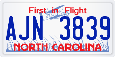 NC license plate AJN3839