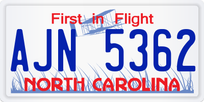 NC license plate AJN5362