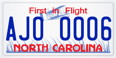 NC license plate AJO0006