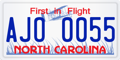 NC license plate AJO0055