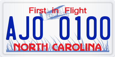NC license plate AJO0100
