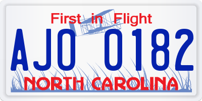 NC license plate AJO0182