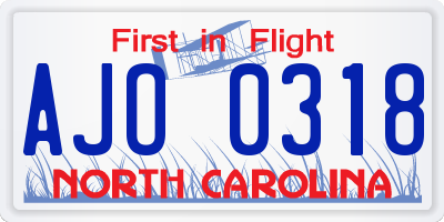 NC license plate AJO0318
