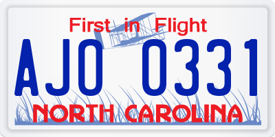 NC license plate AJO0331