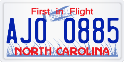 NC license plate AJO0885