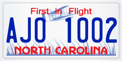 NC license plate AJO1002