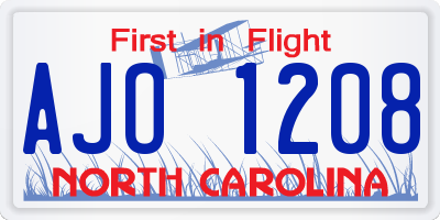 NC license plate AJO1208