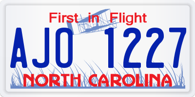 NC license plate AJO1227