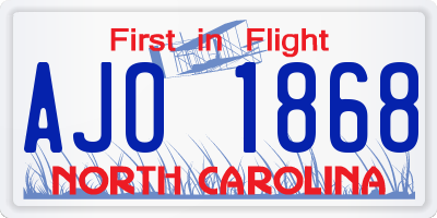 NC license plate AJO1868
