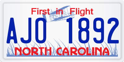 NC license plate AJO1892