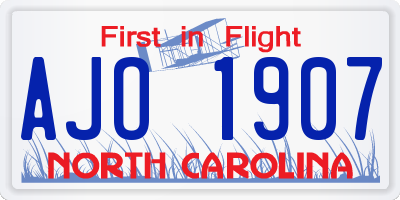 NC license plate AJO1907