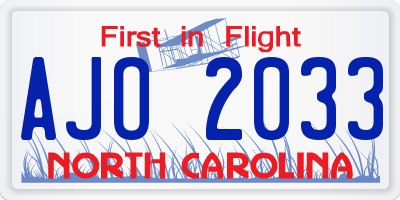 NC license plate AJO2033