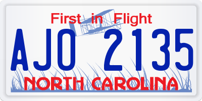 NC license plate AJO2135