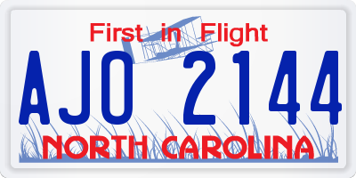 NC license plate AJO2144