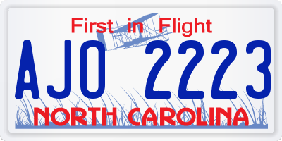 NC license plate AJO2223