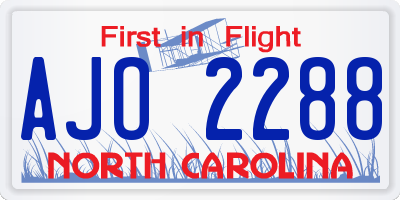 NC license plate AJO2288