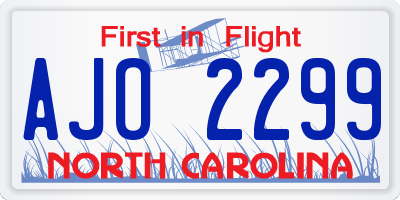 NC license plate AJO2299