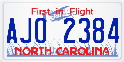 NC license plate AJO2384