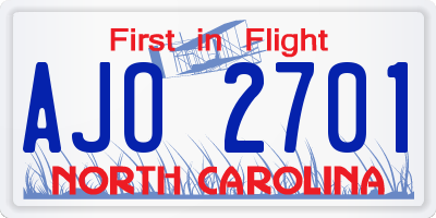 NC license plate AJO2701