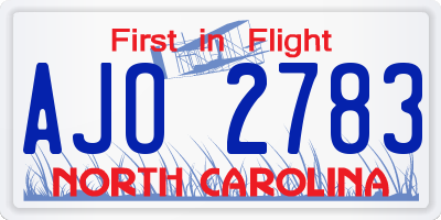 NC license plate AJO2783