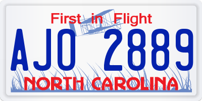 NC license plate AJO2889
