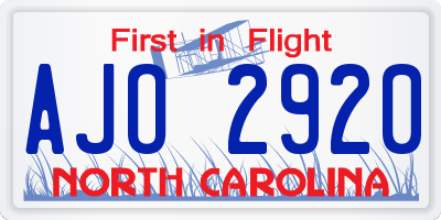 NC license plate AJO2920