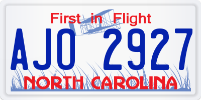 NC license plate AJO2927