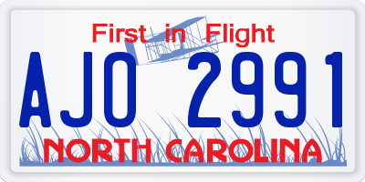 NC license plate AJO2991