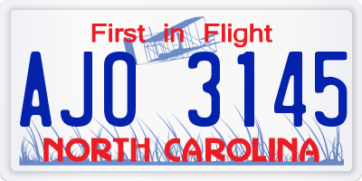 NC license plate AJO3145