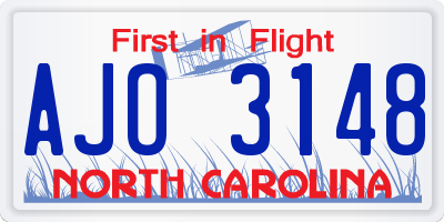 NC license plate AJO3148