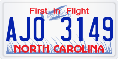 NC license plate AJO3149
