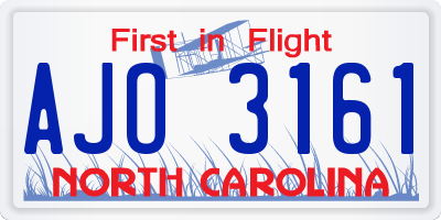 NC license plate AJO3161