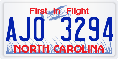 NC license plate AJO3294