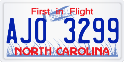 NC license plate AJO3299