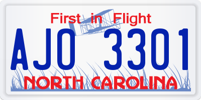 NC license plate AJO3301