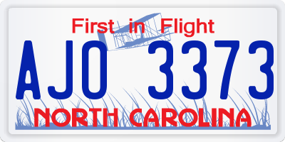 NC license plate AJO3373